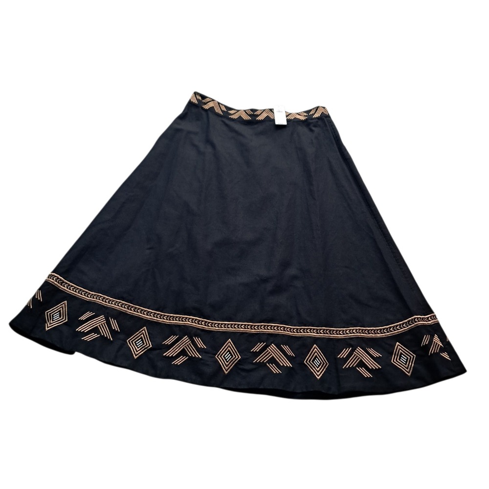 NWT Banana Republic Factory Skirt Women's‎ 4 Midi Black Aztec Embroidered Linen